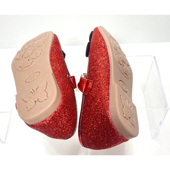Girls Red Ballet Flats, Cute Baby Toddler Sparkly Butterfly Shoes, Size 7, New - Picture 9 of 10